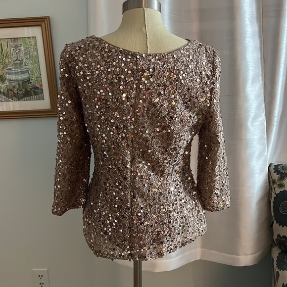 Alex Evening Sparkle Sequin Holliday Blouse size Medium - Picture 5 of 8